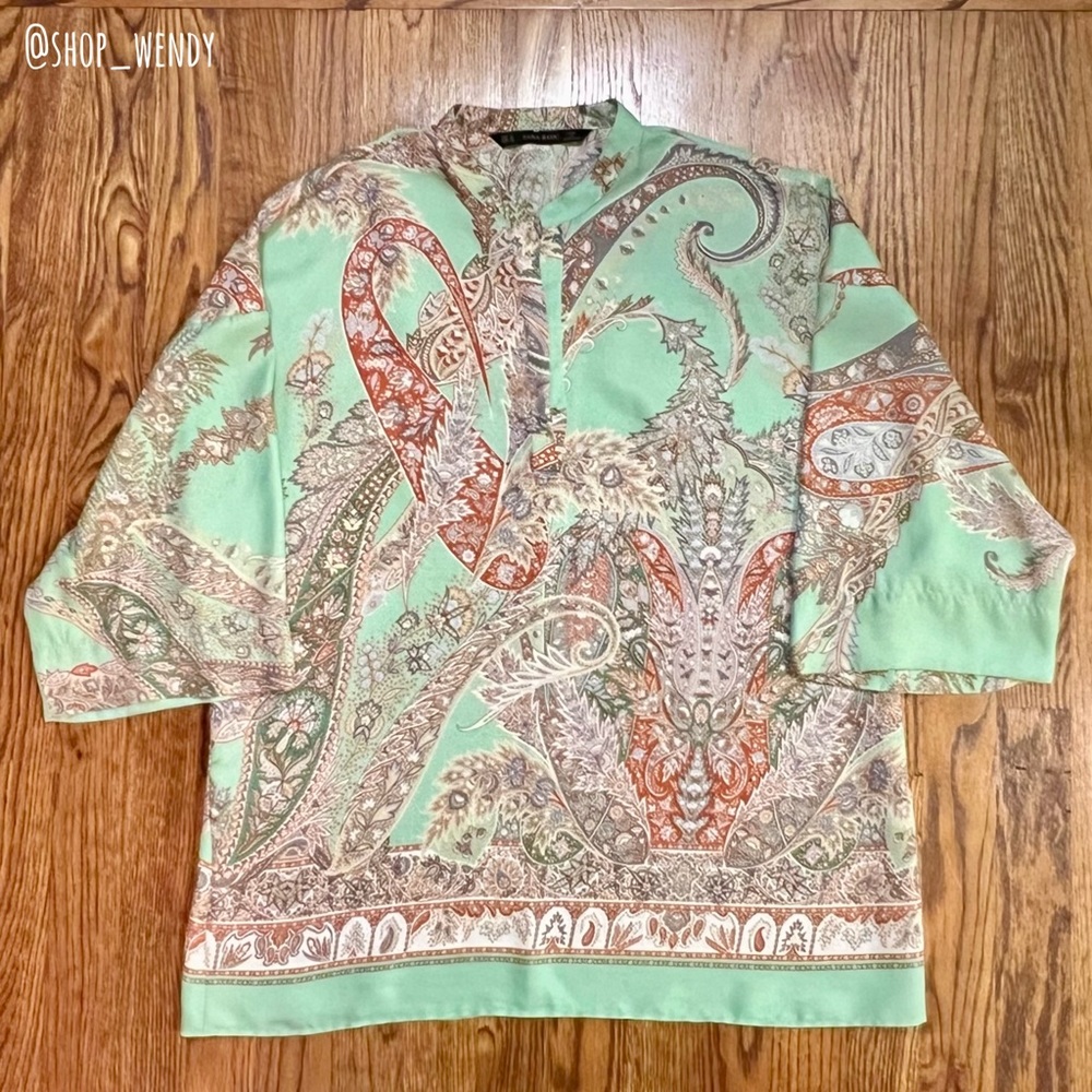Zara Printed Caftan Tunic Top Size M